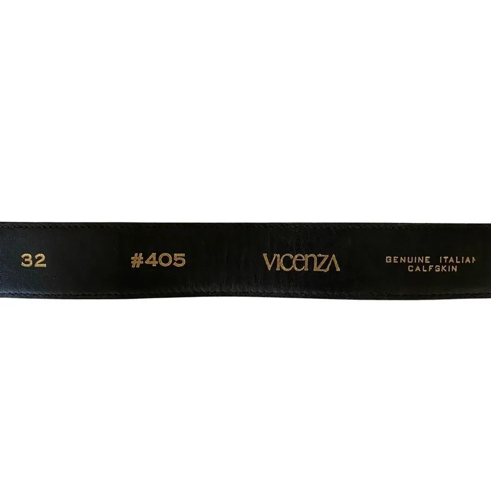 Vintage Vincenza Genuine Italian Calfskin Belt With Silver Tone Buckle Black